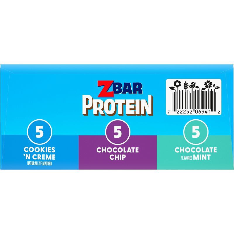 slide 12 of 13, CLIF ZBAR PROTEIN Chocolate Chip, Chocolate Mint Cookies and Crème Granola Bar Variety Pack Made with Organic Oats - 5g Protein - 19.05oz/15pk, 5 gram, 19.05 oz, 15 ct