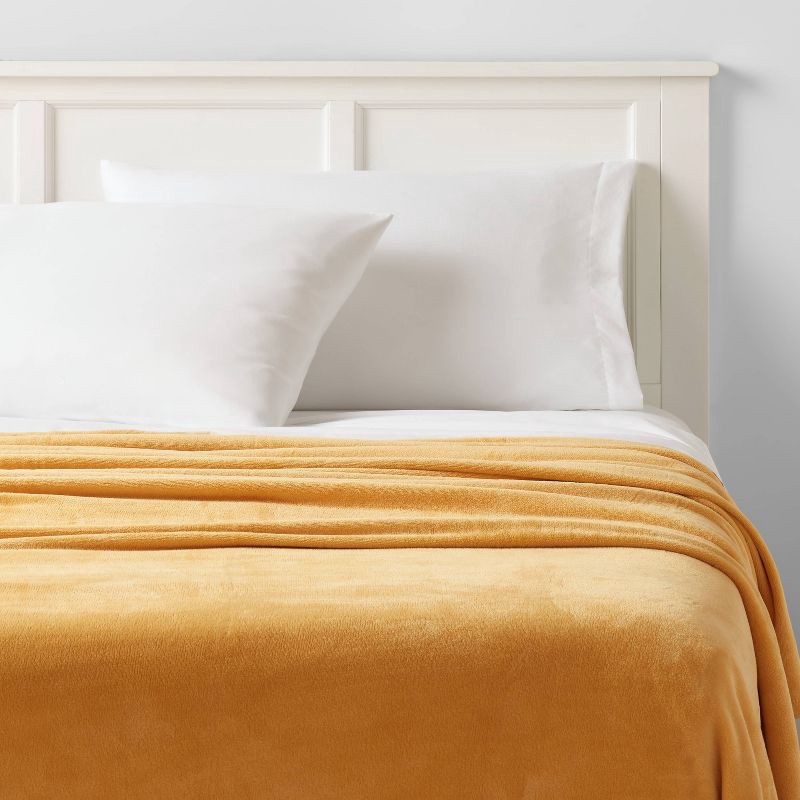 slide 2 of 3, Full/Queen Plush Blanket Peach Yellow - Room Essentials™, 1 ct