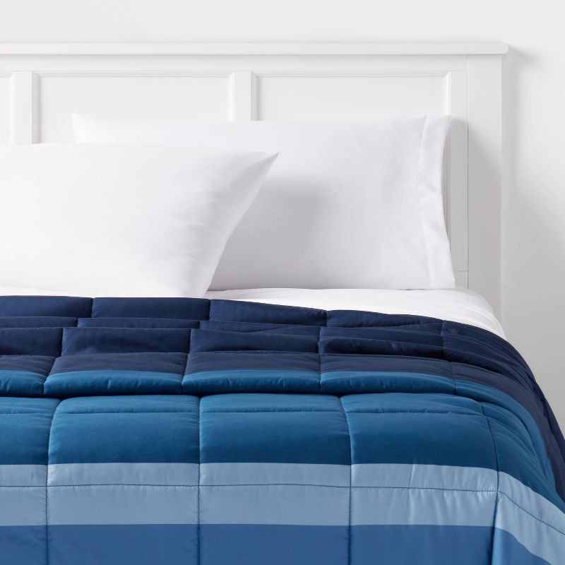 slide 2 of 3, Full/Queen Down Alternative Blanket Blue Color Block - Room Essentials™, 1 ct