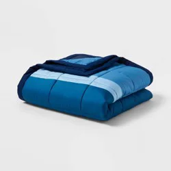 Full/Queen Down Alternative Blanket Blue Color Block - Room Essentials™