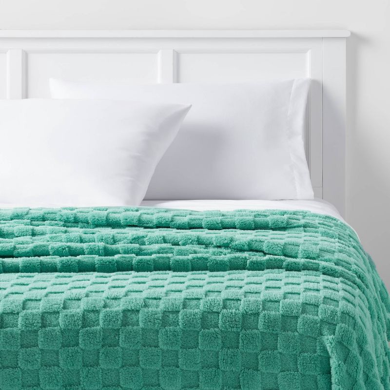slide 2 of 3, Full/Queen Checkered Blanket Turquoise Blue - Room Essentials™, 1 ct