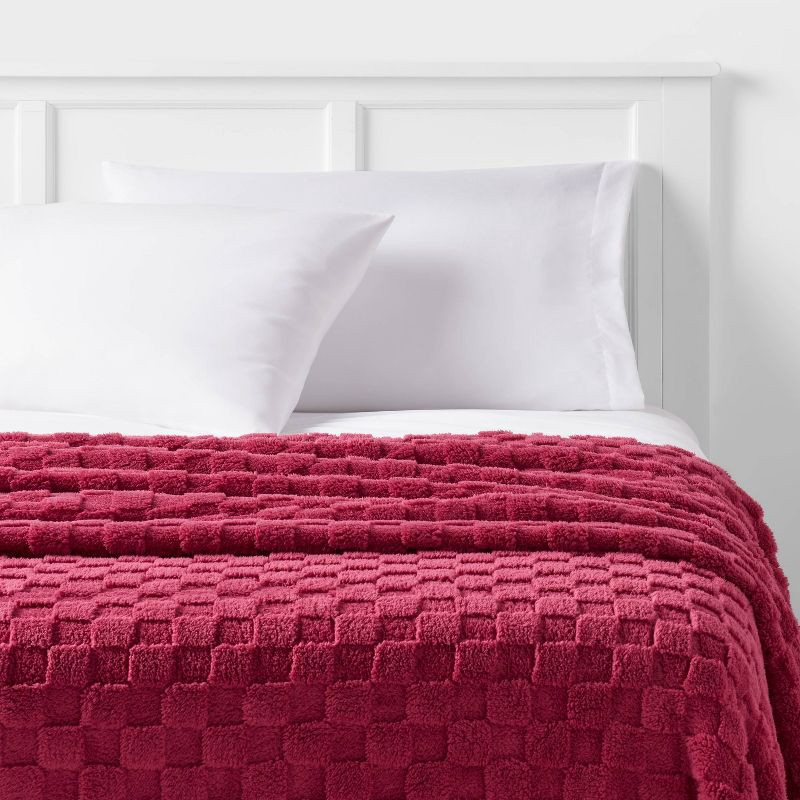 slide 2 of 3, Full/Queen Checkered Blanket Magenta - Room Essentials™, 1 ct