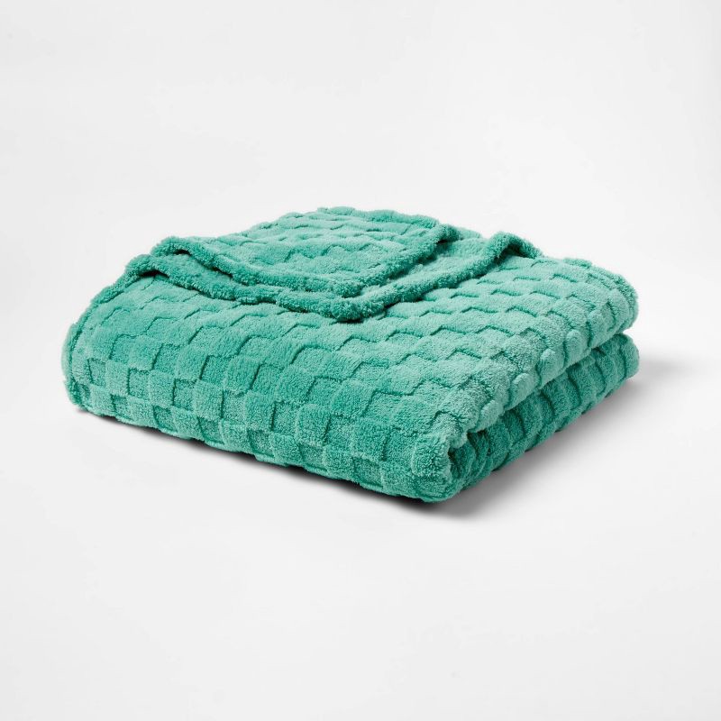 slide 1 of 3, Twin/Twin XL Checkered Blanket Turquoise Blue - Room Essentials™, 1 ct