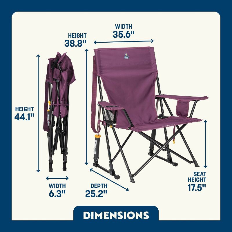 slide 11 of 11, GCI Outdoor Comfort Pro Rocker Foldable Rocking Camp Chair with Solid Backrest - Dull Amethyst: Steel Frame, Max Capacity 250 lbs, 250 lb