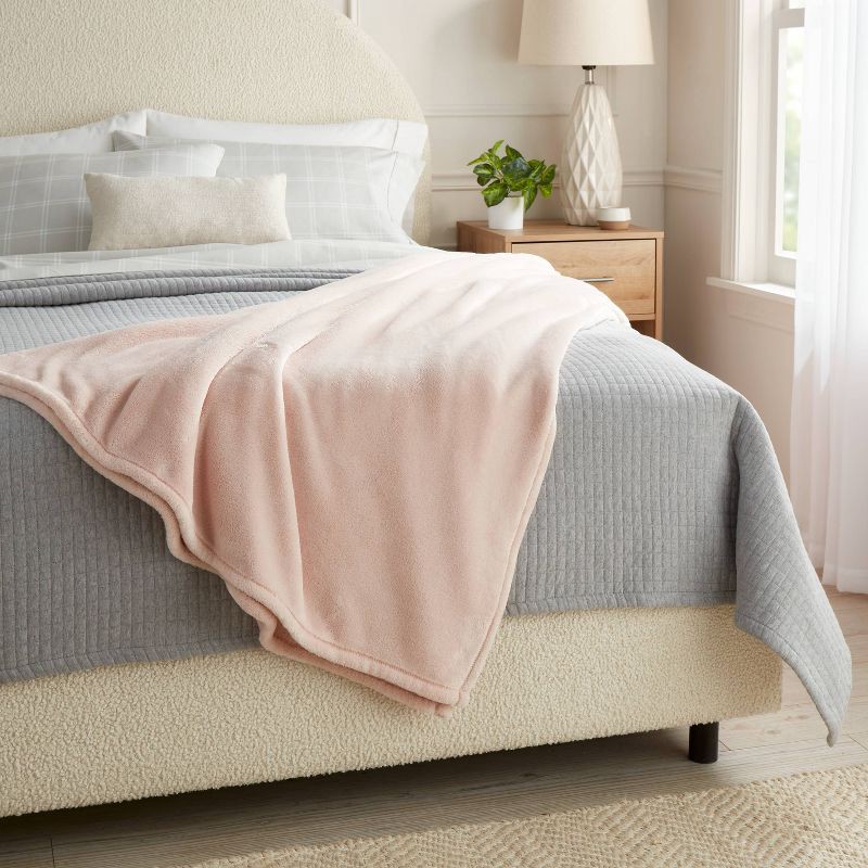 slide 2 of 3, Full/Queen Microplush Blanket Pink - Threshold™, 1 ct