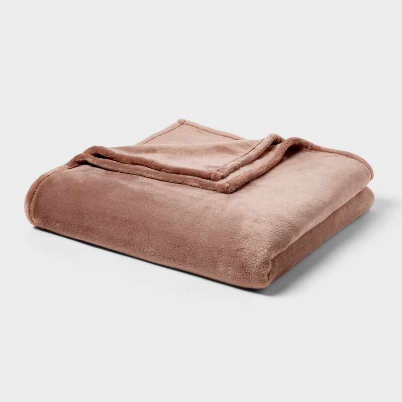 slide 1 of 3, Full/Queen Microplush Blanket Brown - Threshold™, 1 ct