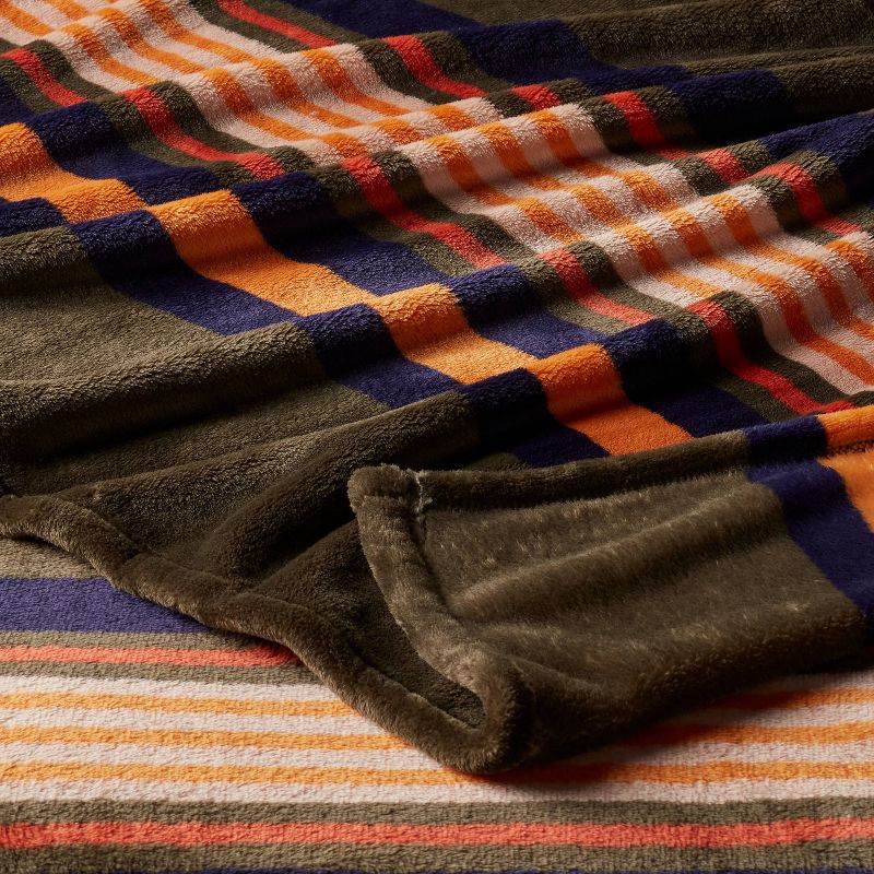 slide 3 of 3, Full/Queen Microplush Blanket Green Border Stripe - Threshold™, 1 ct