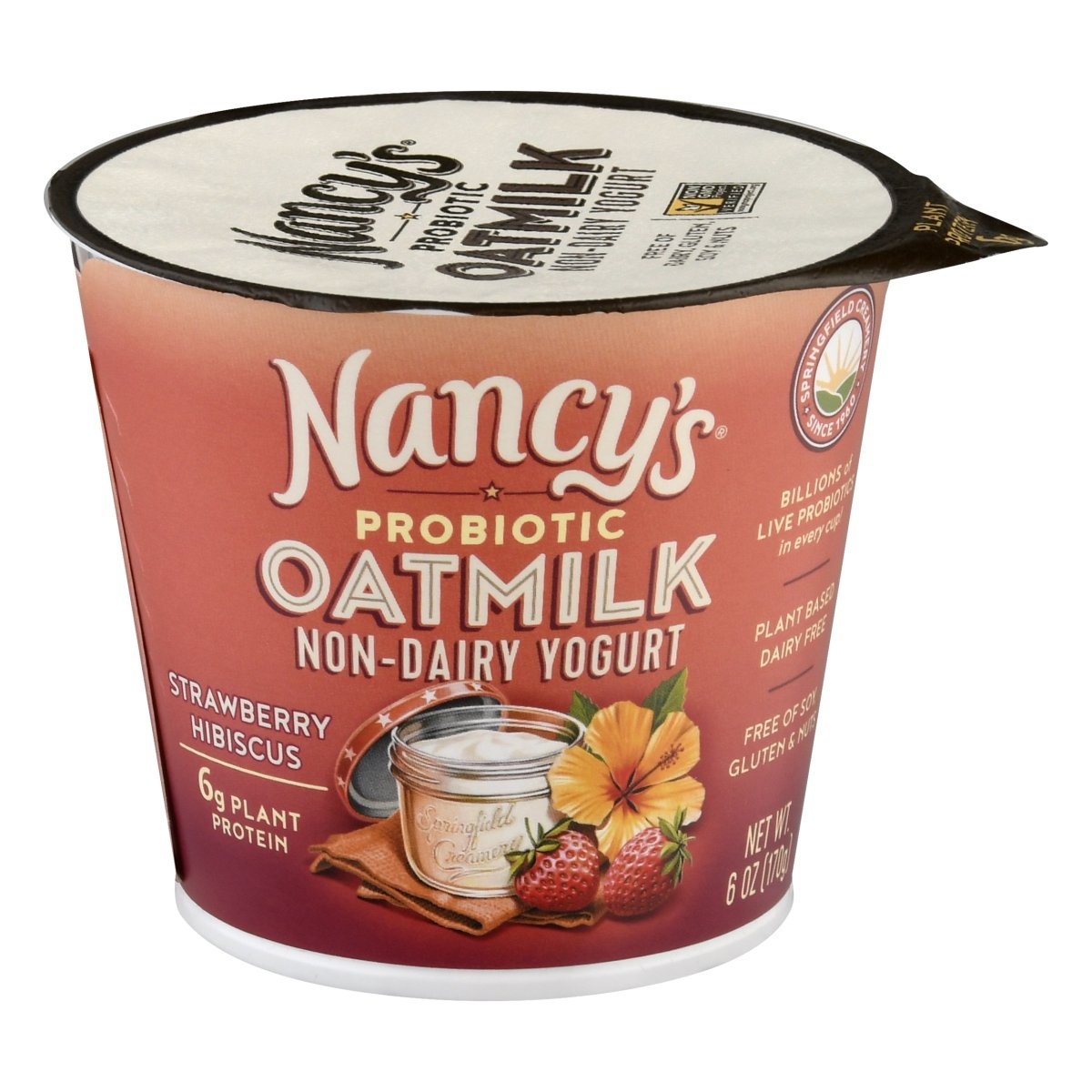 slide 1 of 1, Nancy's Probiotic Oatmilk Non-Dairy Yogurt, Strawberry Hibiscus, 6 oz
