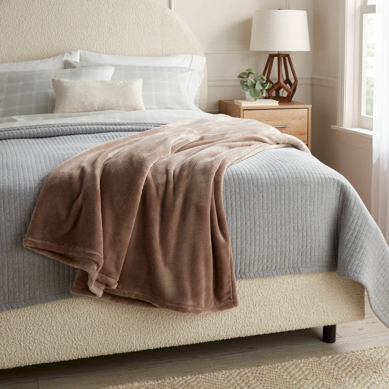 slide 2 of 3, King Microplush Blanket Brown - Threshold™, 1 ct