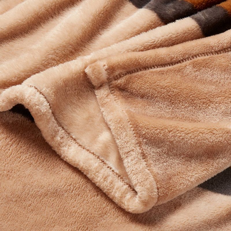 slide 3 of 3, Full/Queen Microplush Blanket Khaki Border Stripe - Threshold™, 1 ct