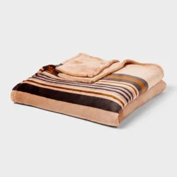 Full/Queen Microplush Blanket Khaki Border Stripe - Threshold™