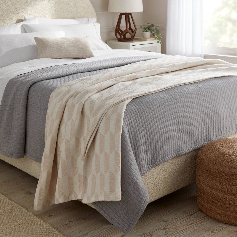 slide 2 of 3, Full/Queen Chenille Jacquard Blanket Ivory/White Chevron Geo - Threshold™, 1 ct