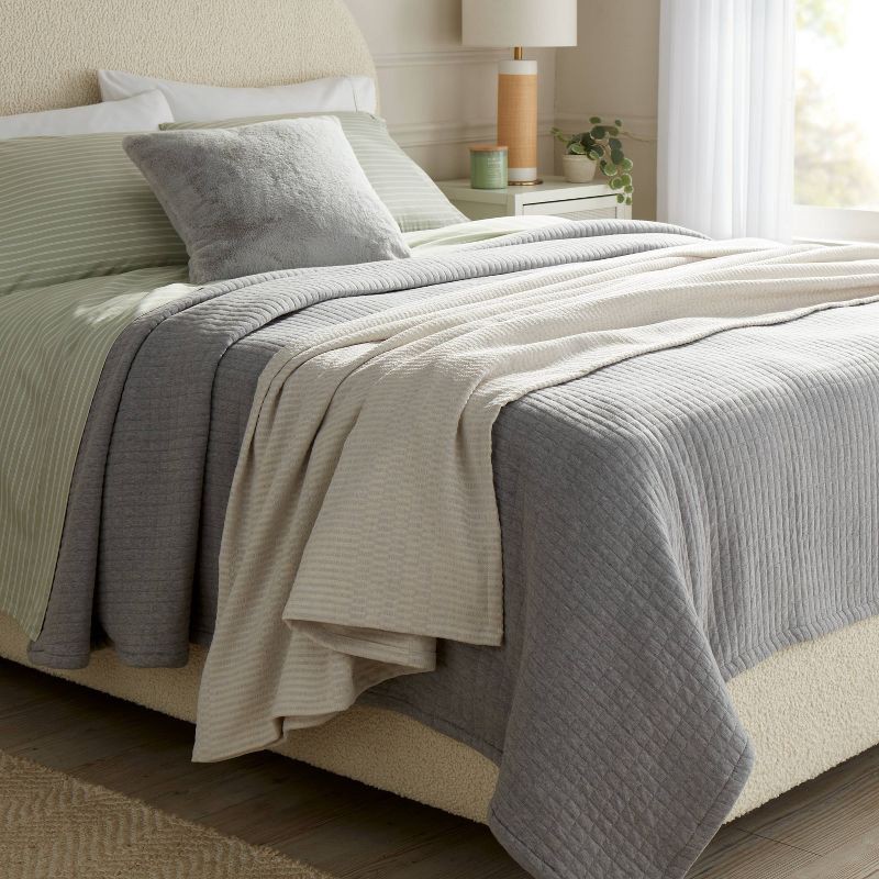 slide 2 of 3, Full/Queen Chenille Jacquard Blanket Gray Geo - Threshold™, 1 ct