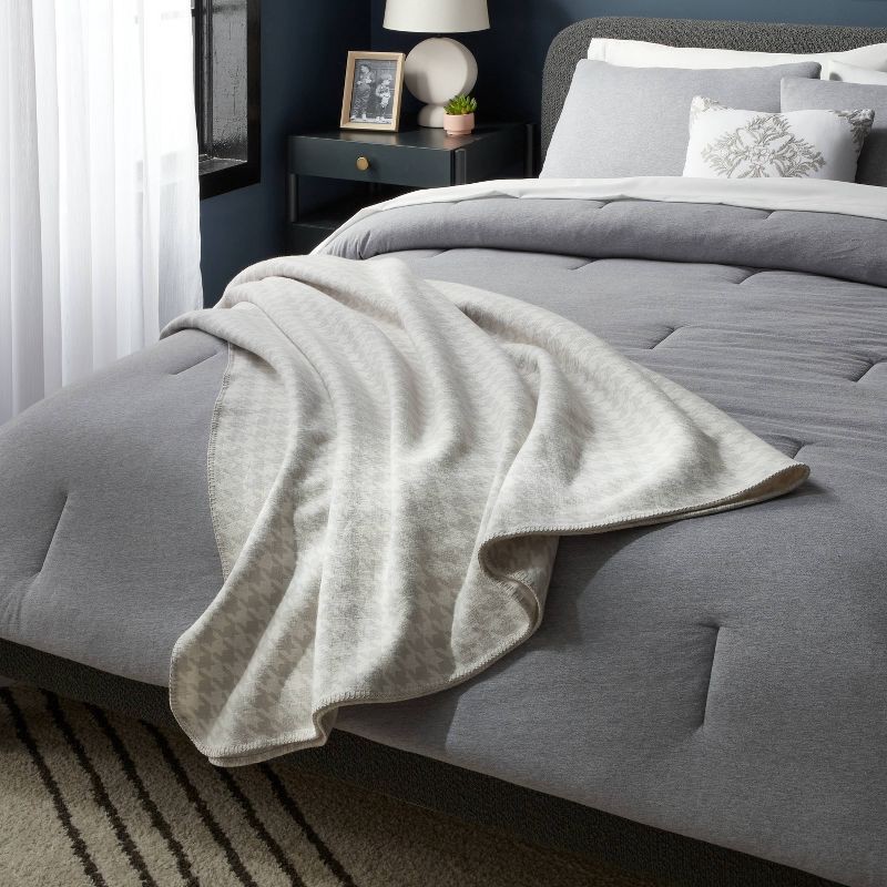 slide 2 of 3, King Brushed Cotton Blanket Gray Houndstooth - Threshold™, 1 ct
