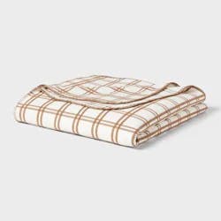 Full/Queen Brushed Cotton Blanket Ivory/Brown Plaid - Threshold™