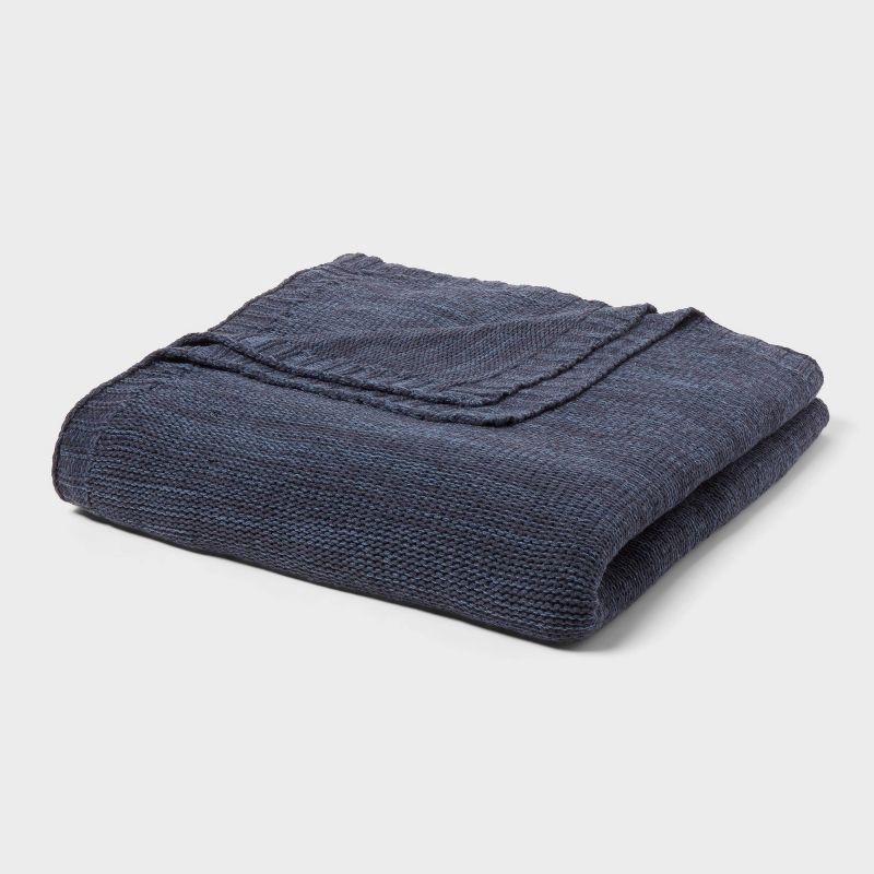 slide 1 of 3, Full/Queen Knit Blanket Navy - Threshold™, 1 ct