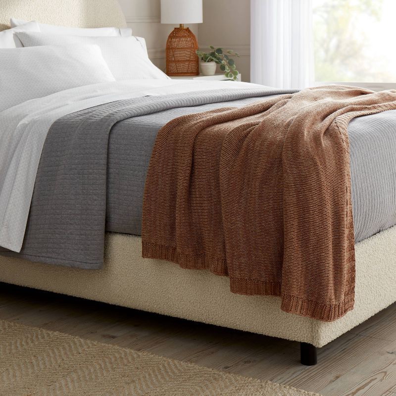 slide 2 of 3, King Knit Blanket Brown - Threshold™, 1 ct