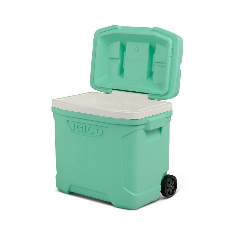 slide 12 of 13, Igloo Latitude 30qt Rolling Cooler - Mint: Polyethylene, Retractable Handle, Wheels, 30 qt