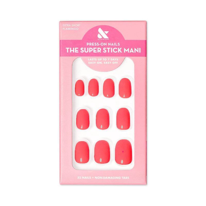 slide 1 of 5, Olive & June Press-On Nail Tabs - XS Round - Flamingo - 32ct, 32 ct