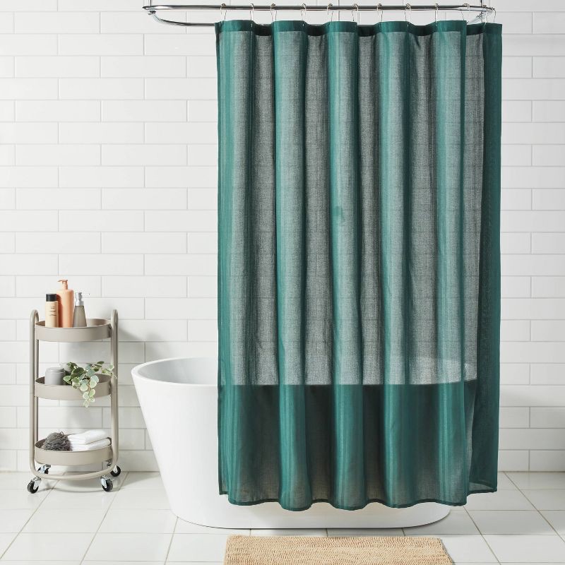 slide 2 of 4, 72"x72" Herringbone Fabric Shower Curtain Dark Green - Room Essentials™, 1 ct