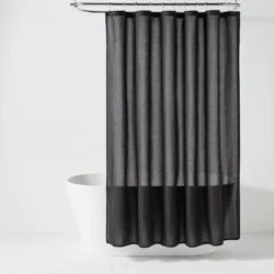 72"x72" Herringbone Fabric Shower Curtain Black - Room Essentials™