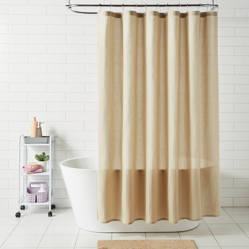 slide 2 of 4, 72"x72" Herringbone Fabric Shower Curtain Tan - Room Essentials™, 1 ct