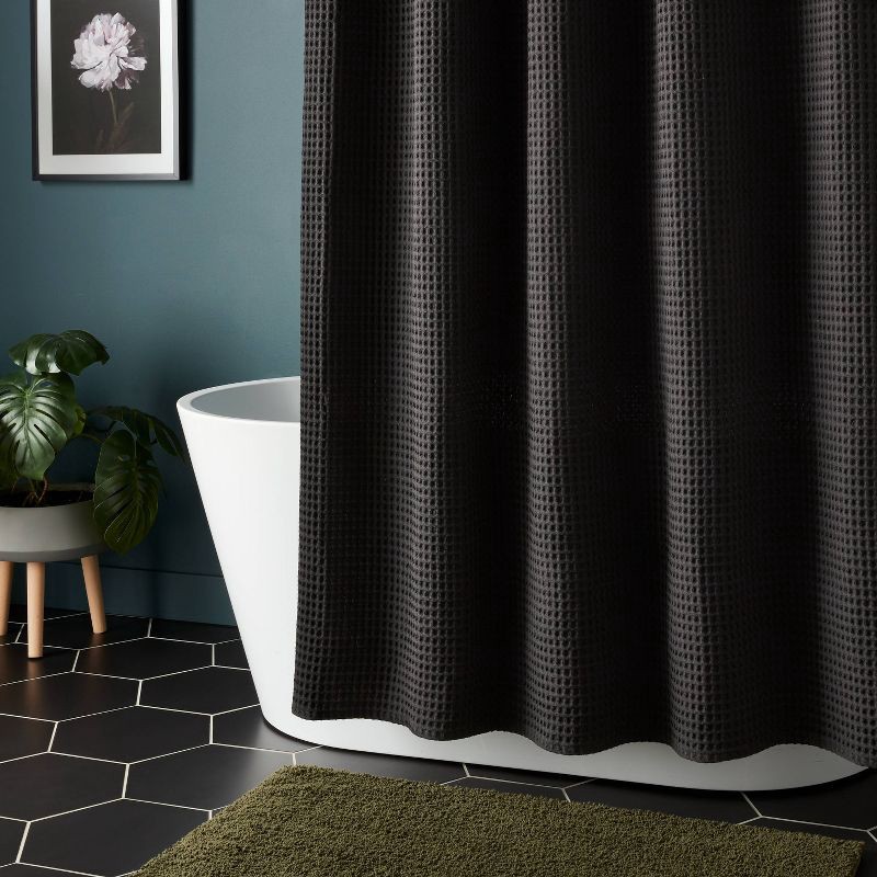 slide 2 of 4, 72"x72" Waffle Weave Shower Curtain Black - Threshold™, 1 ct