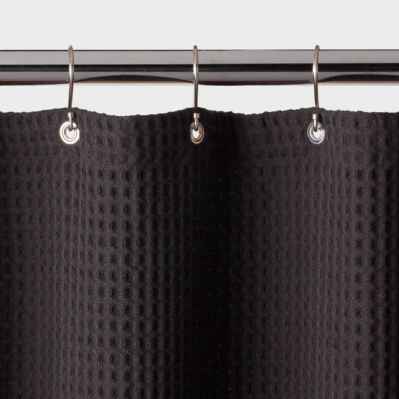 slide 3 of 4, 72"x72" Waffle Weave Shower Curtain Black - Threshold™, 1 ct