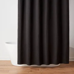 Waffle Weave Shower Curtain Black - Threshold™
