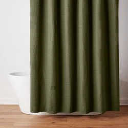 Waffle Weave Shower Curtain Dark Olive Green - Threshold™