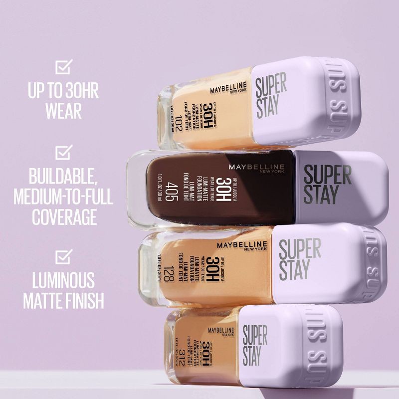slide 6 of 9, Maybelline Super Stay Up to 30HR Wear Lumi-Matte Liquid Foundation - 128 - 1 fl oz, 128 x 1 fl oz