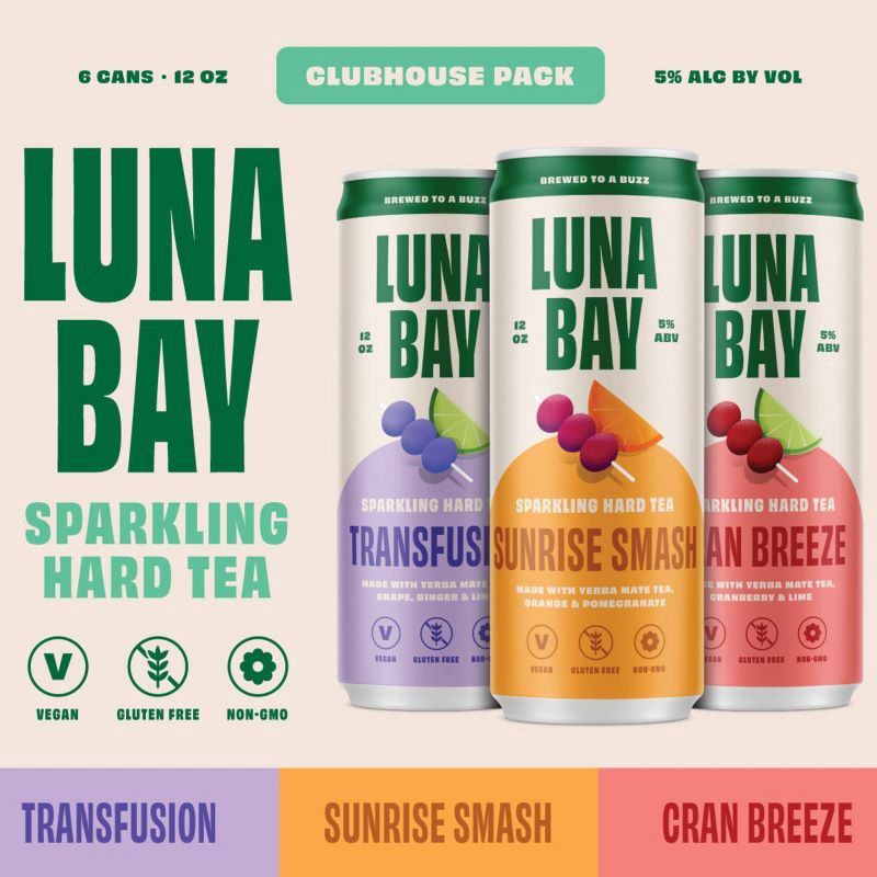 slide 2 of 18, Luna Bay Booch Co Luna Bay Clubhouse Sparkling Hard Tea - 6pk/12 fl oz Cans, 6 ct; 12 fl oz