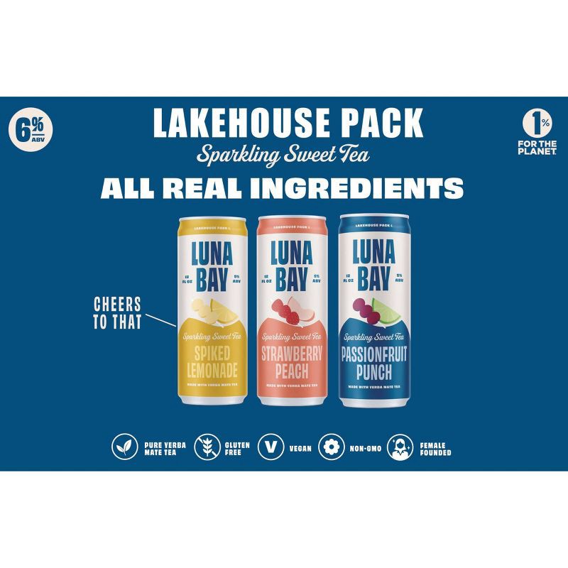 slide 14 of 16, Luna Bay Booch Co Luna Bay Lakehouse Sparkling Hard Tea - 6pk/12 fl oz Cans, 6 ct; 12 fl oz