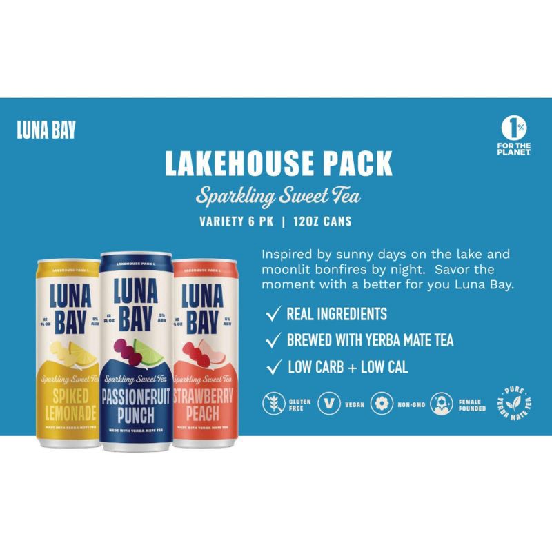slide 9 of 16, Luna Bay Booch Co Luna Bay Lakehouse Sparkling Hard Tea - 6pk/12 fl oz Cans, 6 ct; 12 fl oz