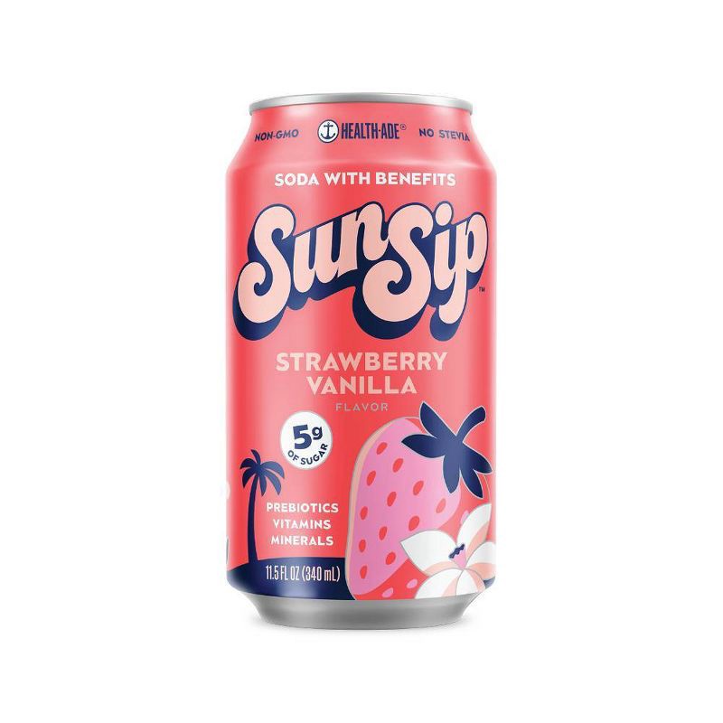 slide 1 of 6, Health-Ade SunSip Strawberry Vanilla Soda with Benefits - 11.5 fl oz Cans, 11.5 fl oz