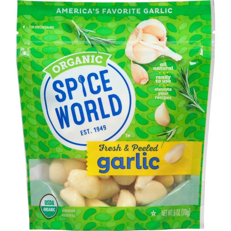 slide 1 of 3, Spice World Organic Peeled Garlic - 6oz, 6 oz