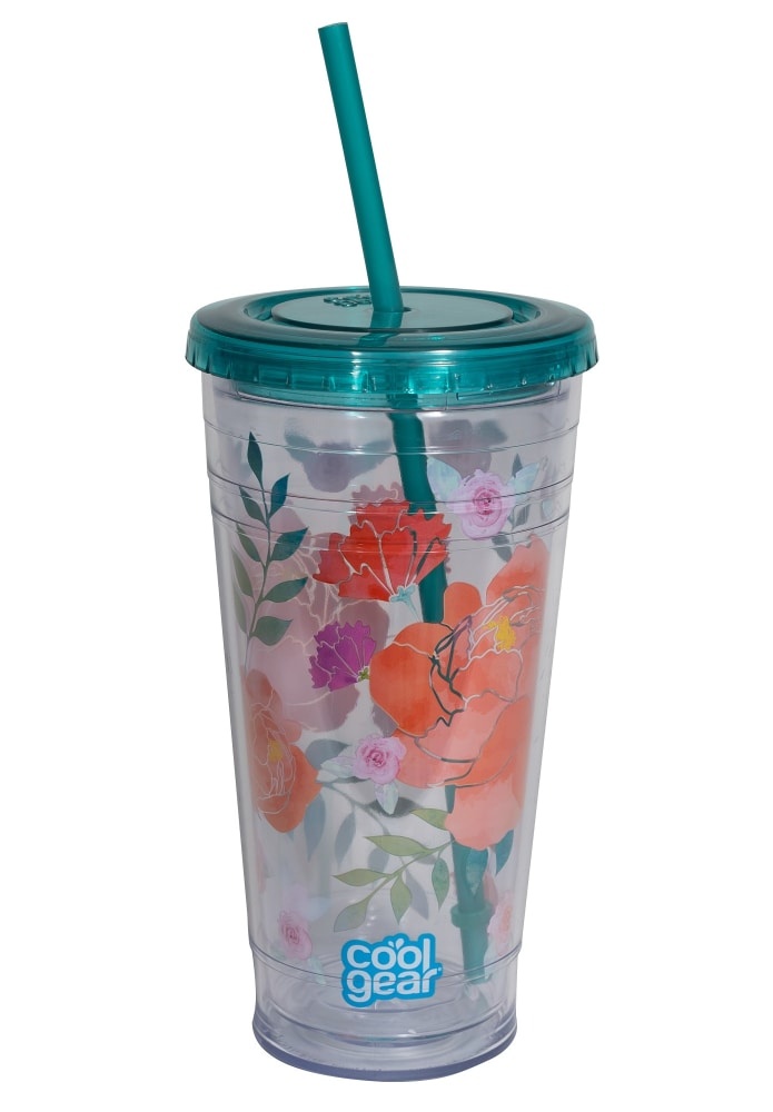 slide 1 of 1, Cool Gear Summer Peonies Graphic Chiller - Blue, 24 oz