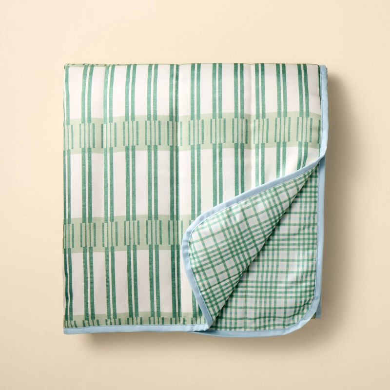 slide 3 of 4, Hearth & Hand with Magnolia 70"x70" Reversible Plaid Picnic Blanket Green/Blue/Cream - Hearth & Hand™ with Magnolia, 1 ct