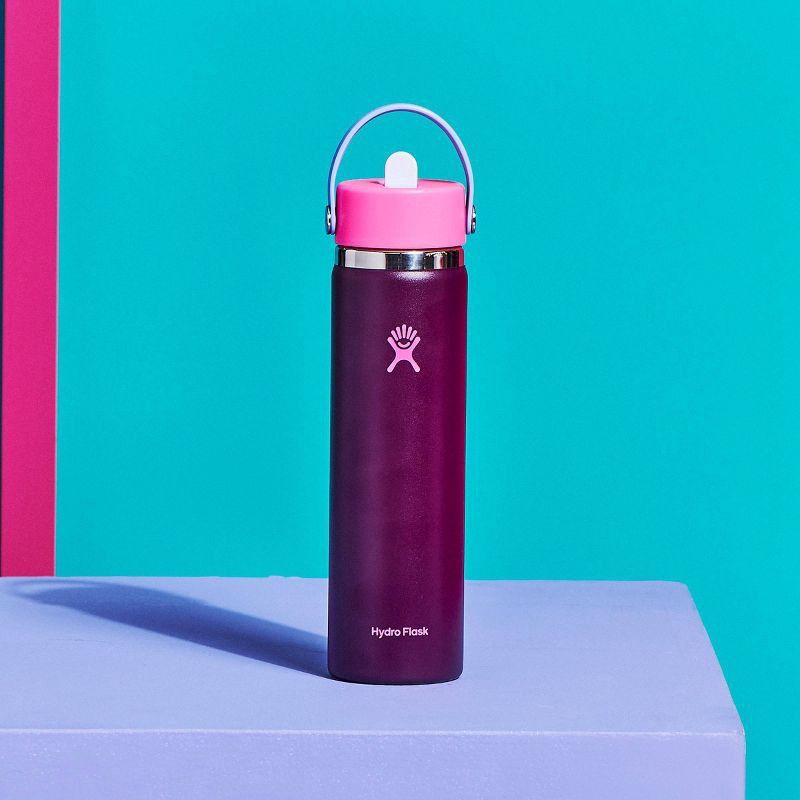 slide 3 of 3, Hydro Flask 24oz Wide Mouth Flex Straw Water Bottle Sugar Plum: Vacuum-Insulated, Leakproof, Dishwasher-Safe, 24 oz