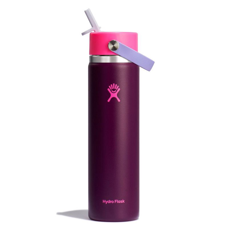 slide 1 of 3, Hydro Flask 24oz Wide Mouth Flex Straw Water Bottle Sugar Plum: Vacuum-Insulated, Leakproof, Dishwasher-Safe, 24 oz