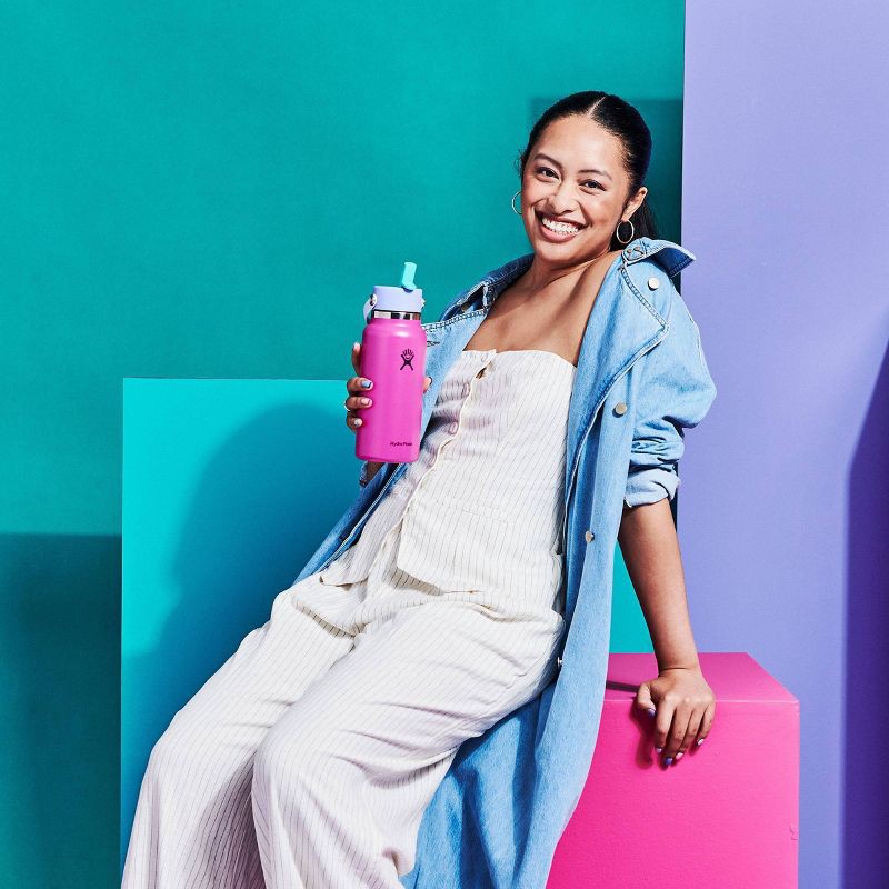 slide 4 of 4, Hydro Flask 32oz Wide Mouth Flex Straw Water Bottle Holiday Punch: Vacuum-Insulated, Leakproof, Dishwasher-Safe, 32 oz