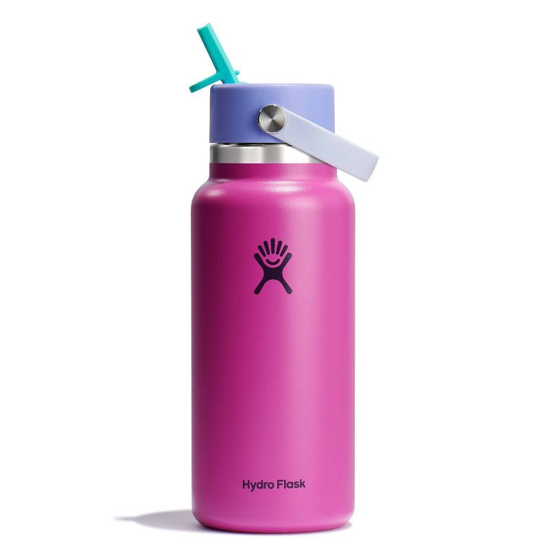 slide 1 of 4, Hydro Flask 32oz Wide Mouth Flex Straw Water Bottle Holiday Punch: Vacuum-Insulated, Leakproof, Dishwasher-Safe, 32 oz