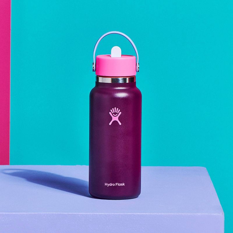 slide 3 of 4, Hydro Flask 32oz Wide Mouth Flex Straw Water Bottle Sugar Plum: Vacuum-Insulated, Leakproof, Dishwasher-Safe, 32 oz