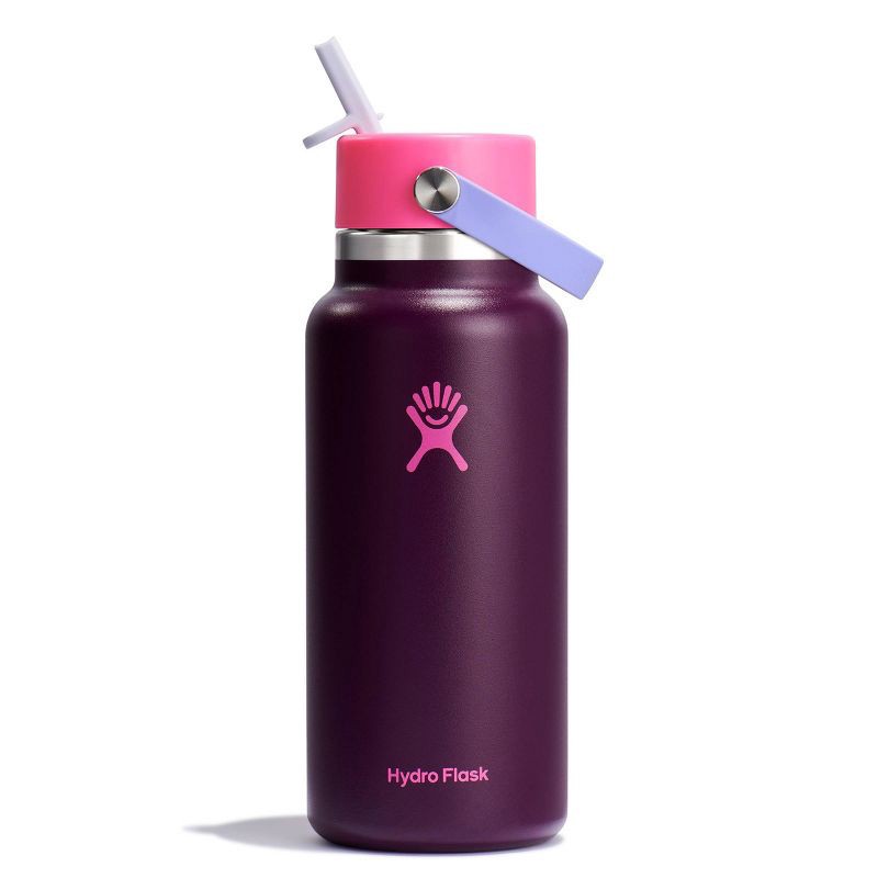 slide 1 of 4, Hydro Flask 32oz Wide Mouth Flex Straw Water Bottle Sugar Plum: Vacuum-Insulated, Leakproof, Dishwasher-Safe, 32 oz