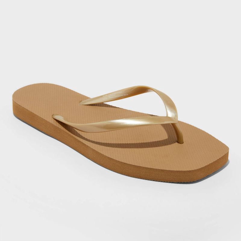 slide 1 of 4, Women's Square Toe Thong Flip Flop Sandals - Shade & Shore™ Palmer Copper 8: Slip-On, Non-Marking Outsole, PVC Upper, 1 ct
