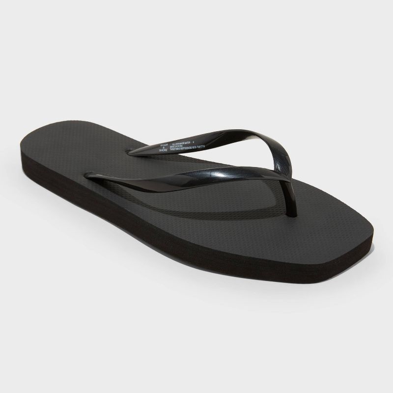 slide 1 of 4, Women's Square Toe Thong Flip Flop Sandals - Shade & Shore™ Palmer Black 7: Slip-On, Non-Marking Outsole, PVC Upper, 1 ct