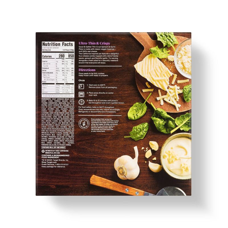 slide 2 of 4, Thin Crust Spinach & Garlic Frozen Pizza - 13.7oz - Good & Gather™, 13.7 oz
