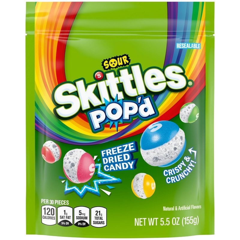 slide 2 of 9, Skittles POP'd Resealable Candy Bag - Sour Freeze Dried Candy - 5.5oz, 5.5 oz