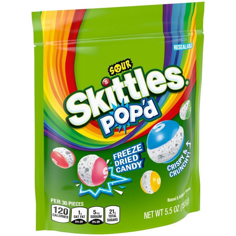 slide 8 of 9, Skittles POP'd Resealable Candy Bag - Sour Freeze Dried Candy - 5.5oz, 5.5 oz