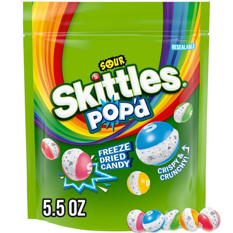 slide 1 of 9, Skittles POP'd Resealable Candy Bag - Sour Freeze Dried Candy - 5.5oz, 5.5 oz